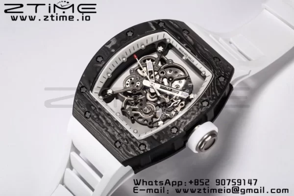 RICHARD MILLE RM055 NTPT BBR Factory Best Edition Skeleton Black Dial White Inside Frame on White Rubber Strap Clone RMUL2 V3 - Super Clone Watch | 1:1 Best Version
