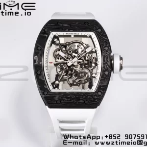 RICHARD MILLE RM055 NTPT BBR Factory Best Edition Skeleton Black Dial White Inside Frame on White Rubber Strap Clone RMUL2 V3 - Super Clone Watch | 1:1 Best Version