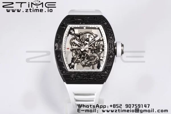 RICHARD MILLE RM055 NTPT BBR Factory Best Edition Skeleton Black Dial White Inside Frame on White Rubber Strap Clone RMUL2 V3 - Super Clone Watch | 1:1 Best Version