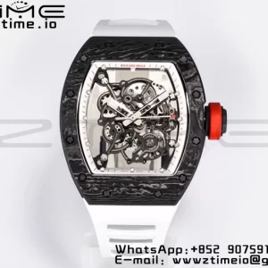 RICHARD MILLE RM055 NTPT BBR Factory Best Edition Skeleton Black Dial White Inside Frame on White Rubber Strap Clone RMUL2 V3 - Super Clone Watch | 1:1 Best Version