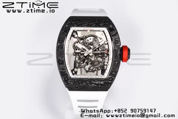 RICHARD MILLE RM055 NTPT BBR Factory Best Edition Skeleton Black Dial White Inside Frame on White Rubber Strap Clone RMUL2 V3 - Super Clone Watch | 1:1 Best Version