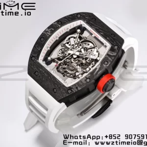 RICHARD MILLE RM055 NTPT BBR Factory Best Edition Skeleton Black Dial White Inside Frame on White Rubber Strap Clone RMUL2 V3 - Super Clone Watch | 1:1 Best Version