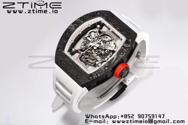 RICHARD MILLE RM055 NTPT BBR Factory Best Edition Skeleton Black Dial White Inside Frame on White Rubber Strap Clone RMUL2 V3 - Super Clone Watch | 1:1 Best Version