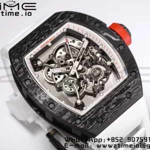 RICHARD MILLE RM055 NTPT BBR Factory Best Edition Skeleton Black Dial White Inside Frame on White Rubber Strap Clone RMUL2 V3 - Super Clone Watch | 1:1 Best Version