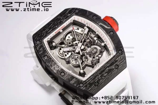 RICHARD MILLE RM055 NTPT BBR Factory Best Edition Skeleton Black Dial White Inside Frame on White Rubber Strap Clone RMUL2 V3 - Super Clone Watch | 1:1 Best Version