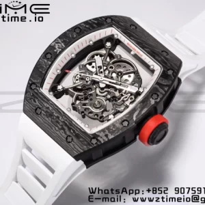 RICHARD MILLE RM055 NTPT BBR Factory Best Edition Skeleton Black Dial White Inside Frame on White Rubber Strap Clone RMUL2 V3 - Super Clone Watch | 1:1 Best Version