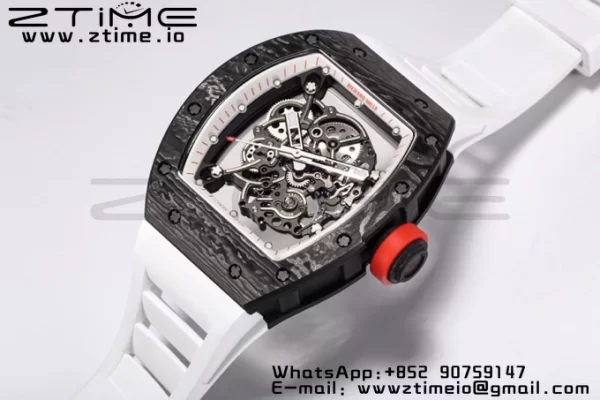 RICHARD MILLE RM055 NTPT BBR Factory Best Edition Skeleton Black Dial White Inside Frame on White Rubber Strap Clone RMUL2 V3 - Super Clone Watch | 1:1 Best Version