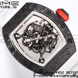 RICHARD MILLE RM055 NTPT BBR Factory Best Edition Skeleton Black Dial White Inside Frame on White Rubber Strap Clone RMUL2 V3 - Super Clone Watch | 1:1 Best Version