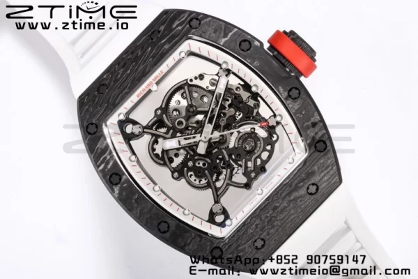 RICHARD MILLE RM055 NTPT BBR Factory Best Edition Skeleton Black Dial White Inside Frame on White Rubber Strap Clone RMUL2 V3 - Super Clone Watch | 1:1 Best Version