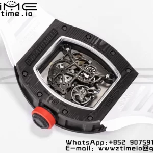 RICHARD MILLE RM055 NTPT BBR Factory Best Edition Skeleton Black Dial White Inside Frame on White Rubber Strap Clone RMUL2 V3 - Super Clone Watch | 1:1 Best Version