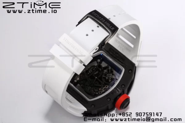 RICHARD MILLE RM055 NTPT BBR Factory Best Edition Skeleton Black Dial White Inside Frame on White Rubber Strap Clone RMUL2 V3 - Super Clone Watch | 1:1 Best Version