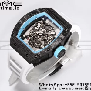 RICHARD MILLE RM055 NTPT BBR Factory Best Edition Skeleton Black Dial White Inside Frame on White Rubber Strap Clone RMUL2 V3 - Super Clone Watch | 1:1 Best Version