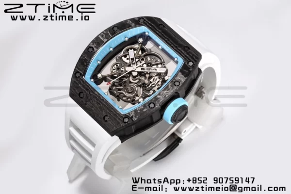 RICHARD MILLE RM055 NTPT BBR Factory Best Edition Skeleton Black Dial White Inside Frame on White Rubber Strap Clone RMUL2 V3 - Super Clone Watch | 1:1 Best Version