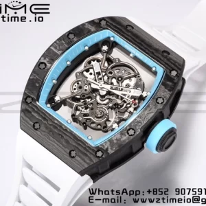 RICHARD MILLE RM055 NTPT BBR Factory Best Edition Skeleton Black Dial White Inside Frame on White Rubber Strap Clone RMUL2 V3 - Super Clone Watch | 1:1 Best Version