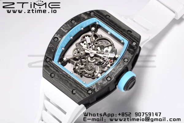 RICHARD MILLE RM055 NTPT BBR Factory Best Edition Skeleton Black Dial White Inside Frame on White Rubber Strap Clone RMUL2 V3 - Super Clone Watch | 1:1 Best Version