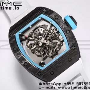 RICHARD MILLE RM055 NTPT BBR Factory Best Edition Skeleton Black Dial White Inside Frame on White Rubber Strap Clone RMUL2 V3 - Super Clone Watch | 1:1 Best Version