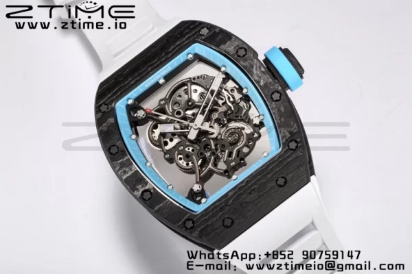 RICHARD MILLE RM055 NTPT BBR Factory Best Edition Skeleton Black Dial White Inside Frame on White Rubber Strap Clone RMUL2 V3 - Super Clone Watch | 1:1 Best Version