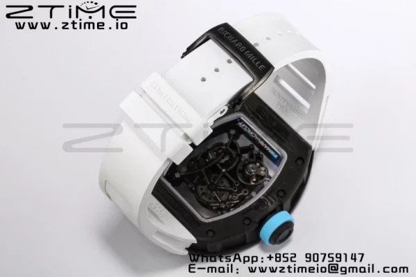 RICHARD MILLE RM055 NTPT BBR Factory Best Edition Skeleton Black Dial White Inside Frame on White Rubber Strap Clone RMUL2 V3 - Super Clone Watch | 1:1 Best Version