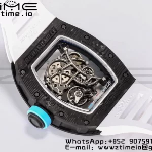 RICHARD MILLE RM055 NTPT BBR Factory Best Edition Skeleton Black Dial White Inside Frame on White Rubber Strap Clone RMUL2 V3 - Super Clone Watch | 1:1 Best Version