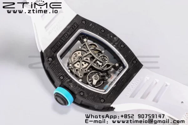 RICHARD MILLE RM055 NTPT BBR Factory Best Edition Skeleton Black Dial White Inside Frame on White Rubber Strap Clone RMUL2 V3 - Super Clone Watch | 1:1 Best Version