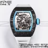 RICHARD MILLE RM055 NTPT BBRファクトリーベストエディション スケルトン ブラックダイヤル ホワイトインサイドフレーム ホワイトラバーストラップ クローン RMUL2 V3 - スーパークローンウォッチ｜1:1ベストバージョン