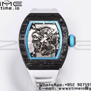 RICHARD MILLE RM055 NTPT BBR Factory Best Edition Skeleton Black Dial White Inside Frame on White Rubber Strap Clone RMUL2 V3 - Super Clone Watch | 1:1 Best Version