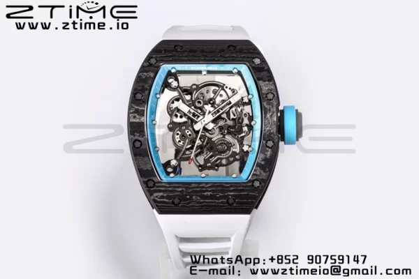 RICHARD MILLE RM055 NTPT BBR Factory Best Edition Skeleton Black Dial White Inside Frame on White Rubber Strap Clone RMUL2 V3 - Super Clone Watch | 1:1 Best Version
