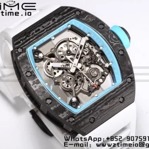 RICHARD MILLE RM055 NTPT BBR Factory Best Edition Skeleton Black Dial White Inside Frame on White Rubber Strap Clone RMUL2 V3 - Super Clone Watch | 1:1 Best Version