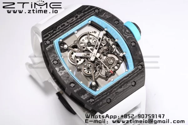 RICHARD MILLE RM055 NTPT BBR Factory Best Edition Skeleton Black Dial White Inside Frame on White Rubber Strap Clone RMUL2 V3 - Super Clone Watch | 1:1 Best Version