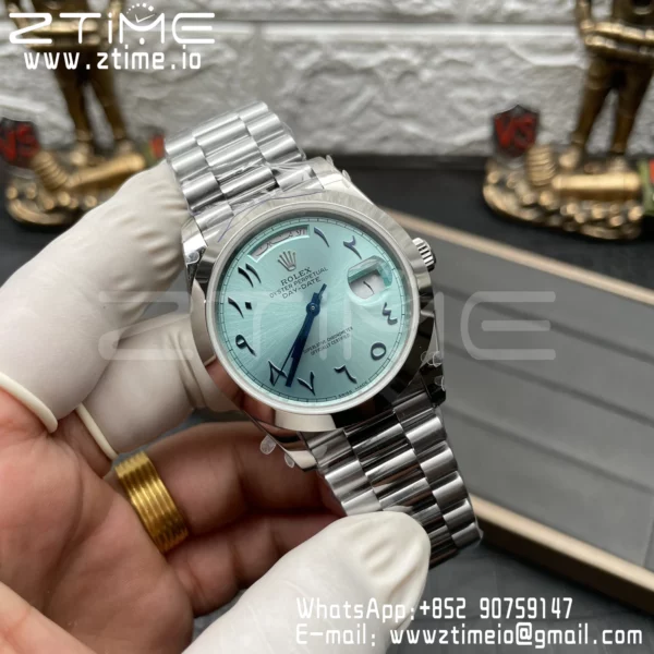 Rolex DayDate 228236 40mm GM Factory 1:1 Best Edition Ice Dial Fluted Bezel on SS Bracelet V3 - Super Clone Watch | 1:1 Best Version