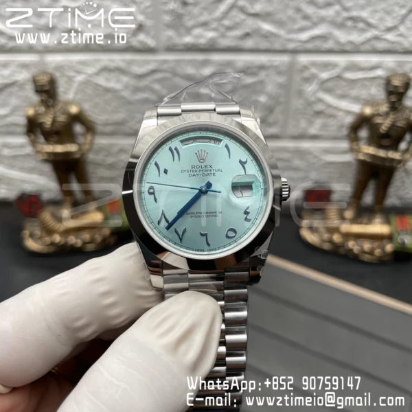 Rolex DayDate 228236 40mm GM Factory 1:1 Best Edition Ice Dial Fluted Bezel on SS Bracelet V3 - Super Clone Watch | 1:1 Best Version