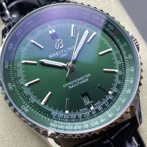 Breitling Navitimer Automatic 41mm SS BLSF Green Dial on Black Leather Strap A2824 V2 - Super Clone Watch | 1:1 Best Version