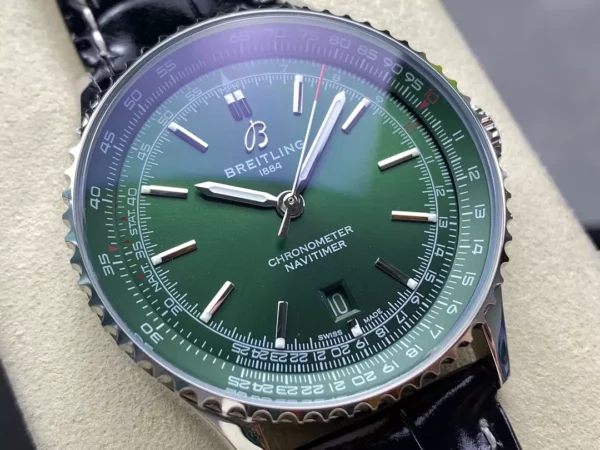 Breitling Navitimer Automatic 41mm SS BLSF Green Dial on Black Leather Strap A2824 V2 - Super Clone Watch | 1:1 Best Version