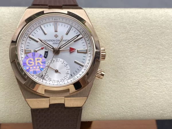 VC Overseas 41mm RG 7920V GR Factory 1:1 Best Edition White Dial Brown Rubber Strap - Super Clone Watch | 1:1 Best Version