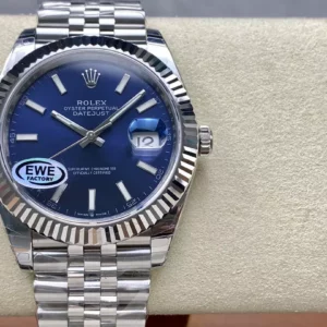 Rolex DateJust 41 126334 EWE Factory 1:1 Best Edition Blue Textured Dial on Jubilee Bracelet A3235 - Super Clone Watch | 1:1 Best Version