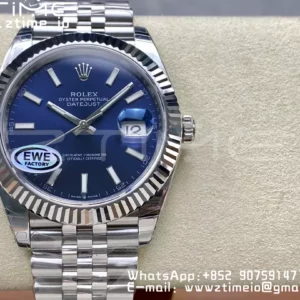 Rolex DateJust 41 126334 EWE Factory 1:1 Best Edition Blue Textured Dial on Jubilee Bracelet A3235 - Super Clone Watch | 1:1 Best Version