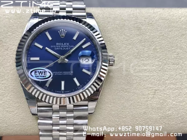Rolex DateJust 41 126334 EWE Factory 1:1 Best Edition Blue Textured Dial on Jubilee Bracelet A3235 - Super Clone Watch | 1:1 Best Version