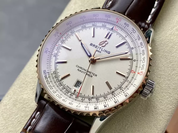 Breitling Navitimer Automatic 41mm SS BLSF Ice White Dial on Brown Leather Strap A2824 V2 - Super Clone Watch | 1:1 Best Version
