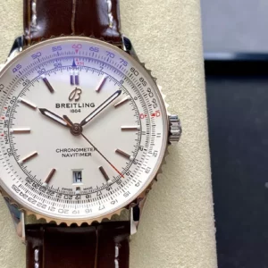 Breitling Navitimer Automatic 41mm SS BLSF Ice White Dial on Brown Leather Strap A2824 V2 - Super Clone Watch | 1:1 Best Version