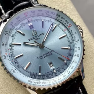 Breitling Navitimer Automatik 41mm SS BLSF Eisblaues Zifferblatt auf schwarzem Lederband A2824 V2 - Super Clone Watch | 1:1 Best Version