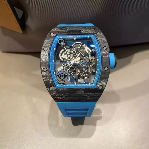 Richard Mille RM055 NTPT APS Factory 1:1 Best Edition Blue Bezel Blue Crown Rubber Strap - Super Clone Watch | 1:1 Best Version