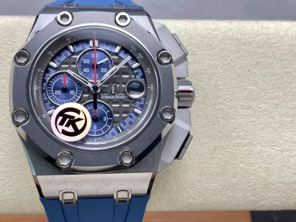 AP ロイヤルオーク オフショア シューマッハ 26568 TKF ベストエディション グレー/ブルーダイアル ブルーラバーストラップ A3126 - スーパークローンウォッチ｜1:1 ベストバージョン