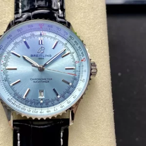 Breitling Navitimer Automatic 41mm SS BLSF Ice Blue Dial on Black Leather Strap A2824 V2 - Super Clone Watch | 1:1 Best Version