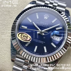 Rolex DateJust 41 126334 EWE Factory 1:1 Best Edition Blue Textured Dial on Jubilee Bracelet A3235 - Super Clone Watch | 1:1 Best Version