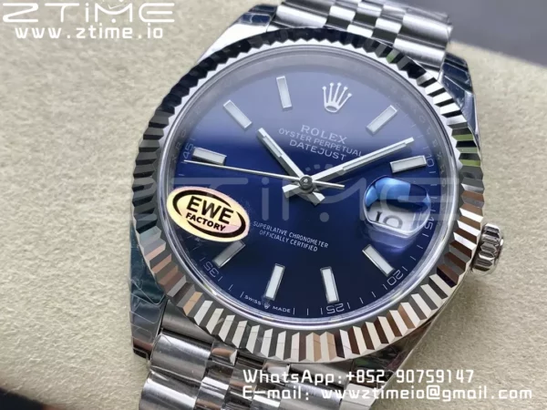 Rolex DateJust 41 126334 EWE Factory 1:1 Best Edition Blue Textured Dial on Jubilee Bracelet A3235 - Super Clone Watch | 1:1 Best Version