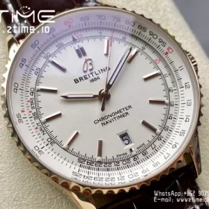 Breitling Navitimer Automatic 41mm RG BLSF White Dial on Brown Leather Strap A2824 V2 - Super Clone Watch | 1:1 Best Version