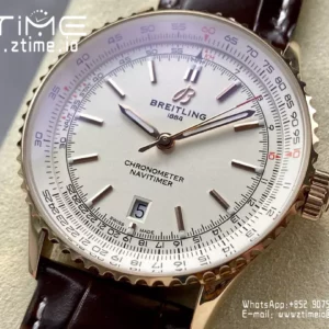 Breitling Navitimer Automatic 41mm RG BLSF White Dial on Brown Leather Strap A2824 V2 - Super Clone Watch | 1:1 Best Version