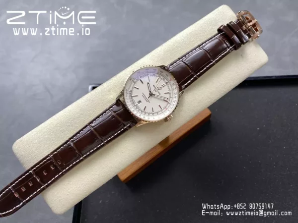 Breitling Navitimer Automatic 41mm RG BLSF White Dial on Brown Leather Strap A2824 V2 - Super Clone Watch | 1:1 Best Version