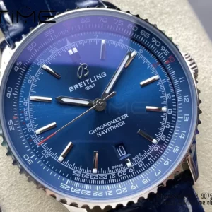 Breitling Navitimer Automatic 41mm SS BLSF Blue Dial on Blue Leather Strap A2824 V2 - Super Clone Watch | 1:1 Best Version