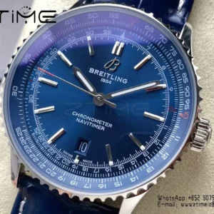 Breitling Navitimer Automatic 41mm SS BLSF Blue Dial on Blue Leather Strap A2824 V2 - Super Clone Watch | 1:1 Best Version
